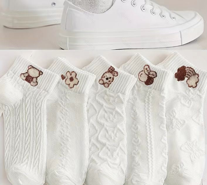 Mika Mid-Calf Smiley Socks _ 5 Pairs