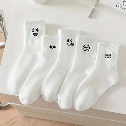 Mika Mid-Calf Smiley Socks _ 5 Pairs