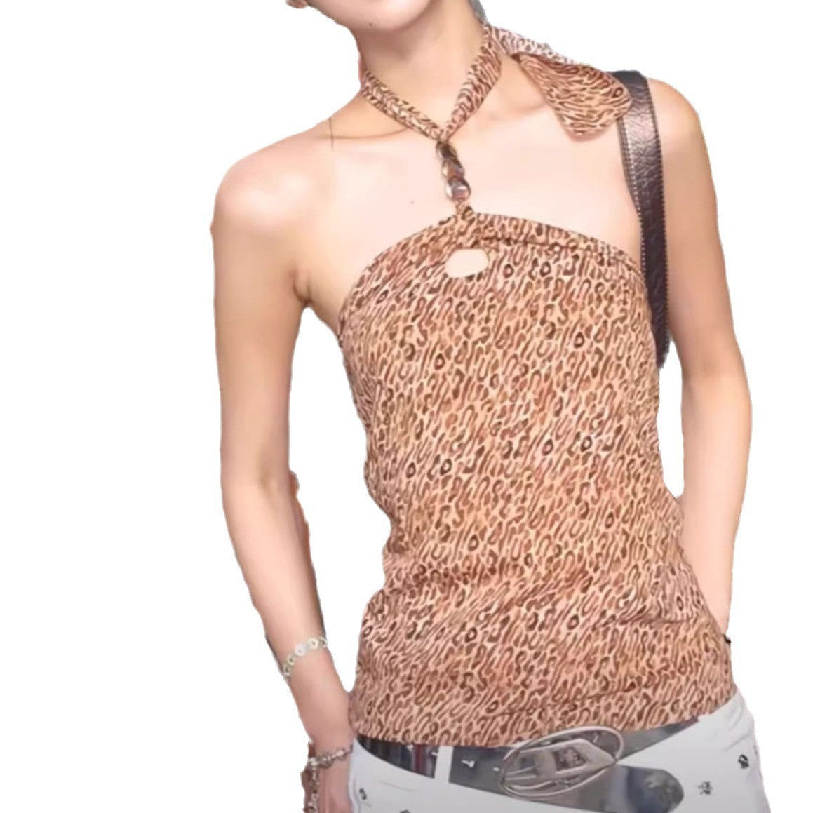 Zyra Leopard Lace-Up Halter Top
