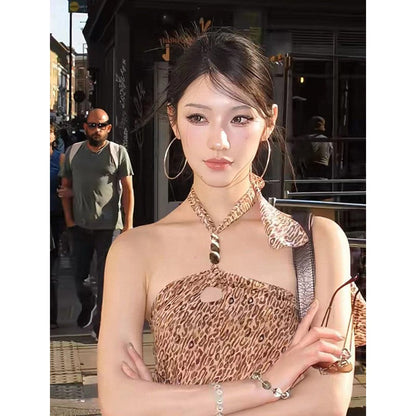 Zyra Leopard Lace-Up Halter Top